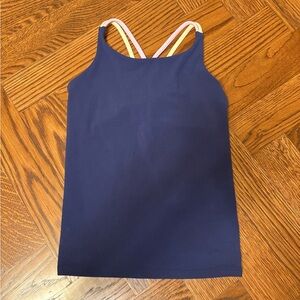 Navy Athleta full length tank top with pink and orange cross straps almost new